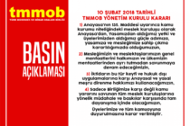 TMMOB 44. Dönem Yönetim Kurulu 10 Şubat 2018 Tarihli Kararı