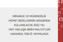 2022 Yılı Yapı Yaklaşık Birim Maliyetleri Hakkında Tebliğ Yayımlanmıştır