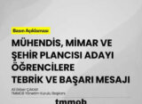 ALİ EKBER ÇAKAR’DAN MÜHENDİS, MİMAR VE ŞEHİR PLANCISI ADAYI ÖĞRENCİLERE TEBRİK VE BAŞARI MESAJI